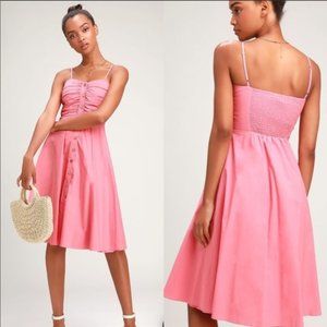 Lulu’s Pink Button Up Midi Dress